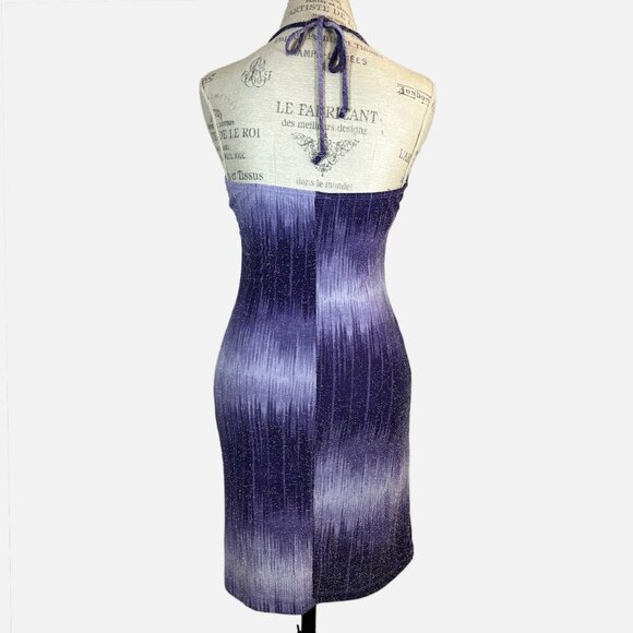 Vintage Y2K Finesse USA Purple Ombre Glitter Halter Dress - Size M - Picture 2 of 8